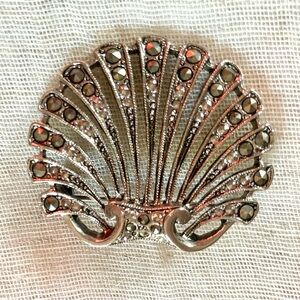 Vintage Art Deco Silvertone Brooch with Marcasite Fan/Seashell 1928